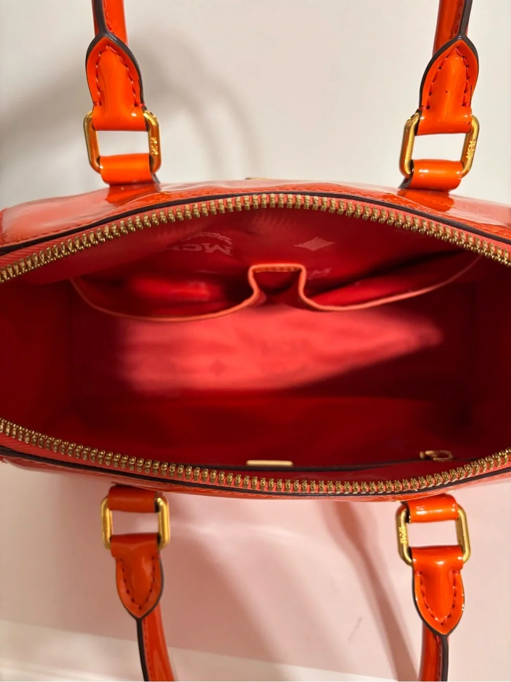 MCM Vintage Vernis Patent Leather Boston Bowling Bag – Vibrant Orange FALL BAG!!